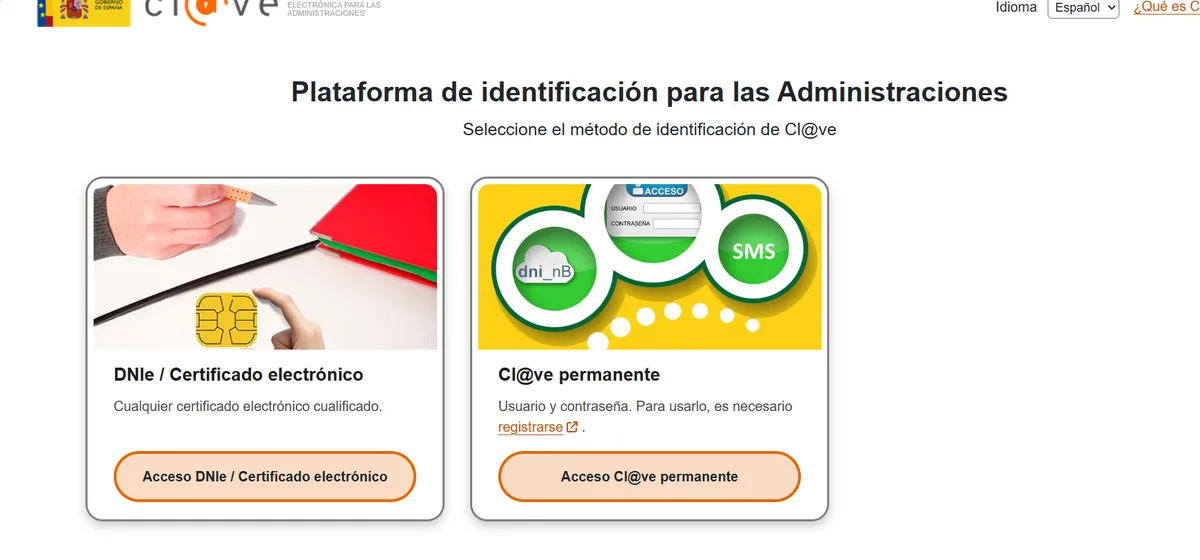 Pasarela Cl@ve con los métodos Cl@ve Móvil, DNIe o certificado electrónico y Ciudadanos UE